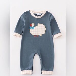 Blue thanksgiving turkey applique boy romper